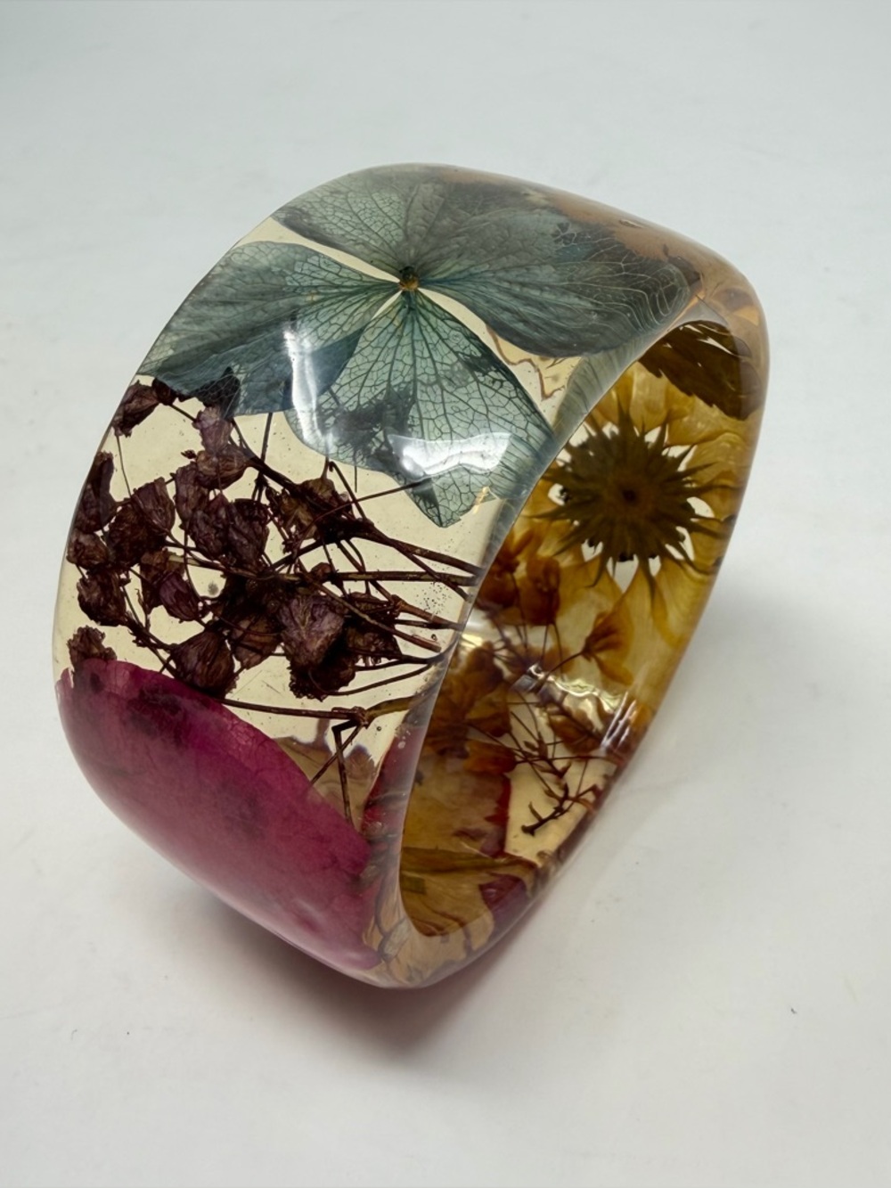 Handmade Resin Bangle Real Pressed Flowers Botanical Statement Cuff‎